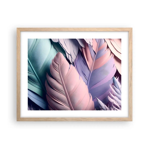 Plakat i ramme af lyst egetræ - Chik fugl - 50x40 cm