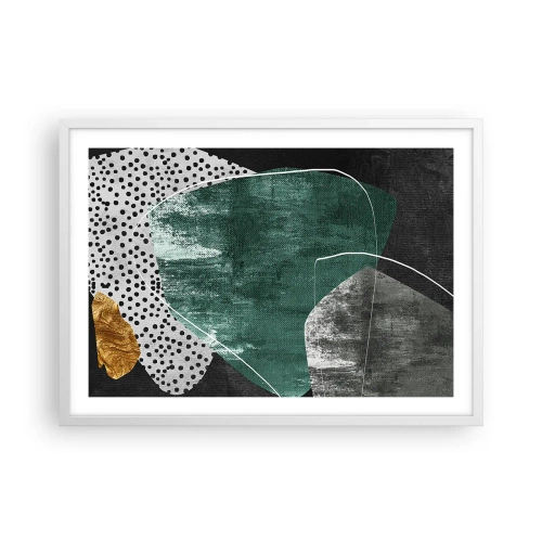 Plakat i hvid ramme - Farverig abstraktion med en guldflager - 70x50 cm