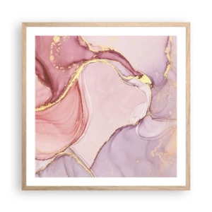 Plakat i ramme af lyst egetræ - Et kærtegn af farver - 60x60 cm