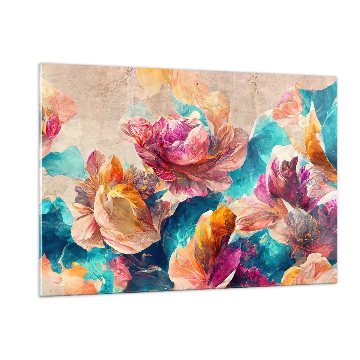 Billede på glas - Den farverige pragt i en buket - 120x80 cm