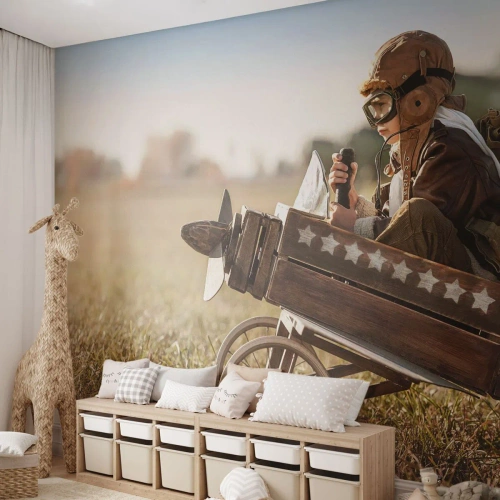 Fototapet Premium Canvas - Start mod drømmen - Dreng, Fly, Årgang - 250x175 cm
