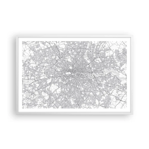 Plakat i hvid ramme - Kort over Londons labyrint - 91x61 cm