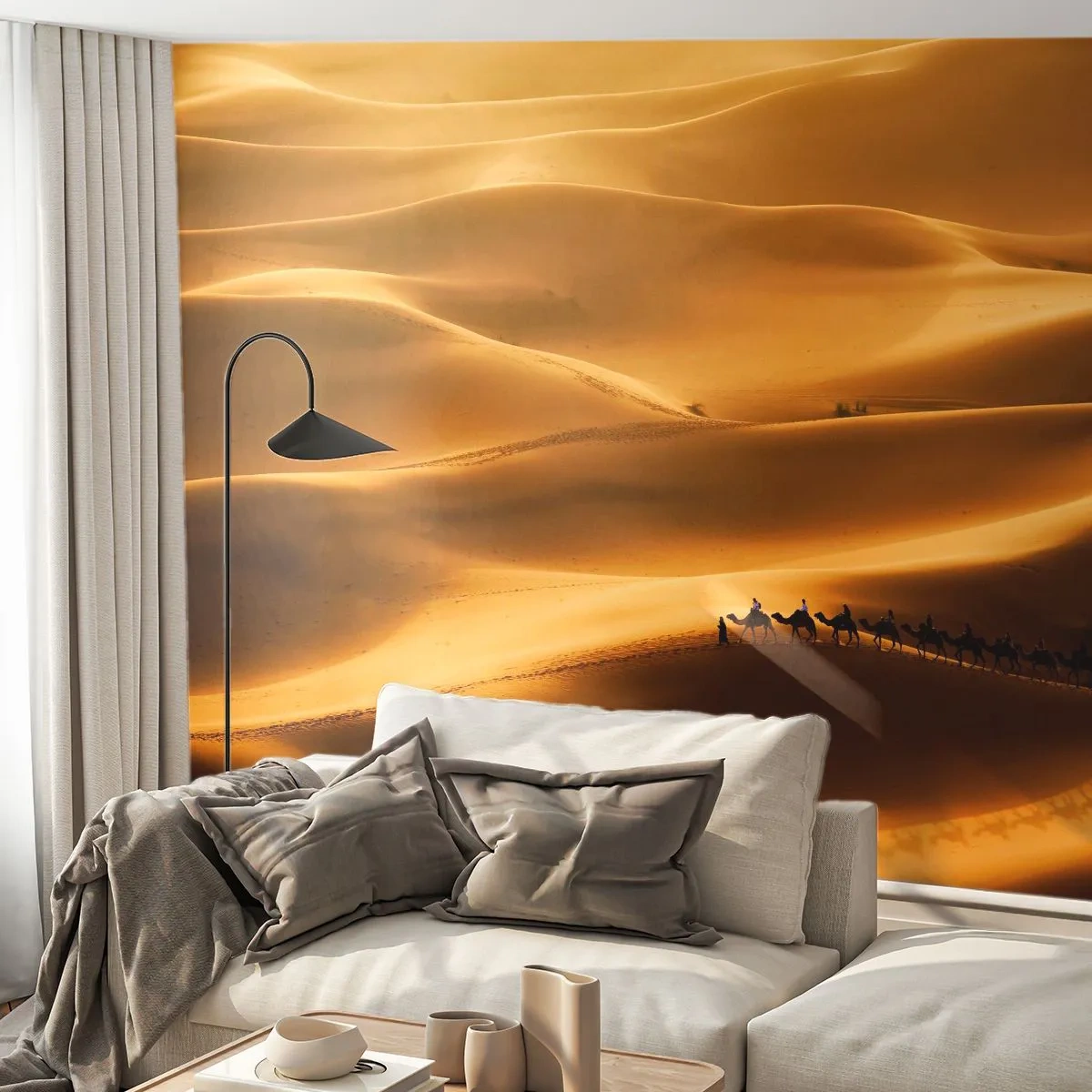 Fototapet Premium Sand - Karavane på ørkenens bølger - Landskab, Afrika, Ørken - 100x70 cm