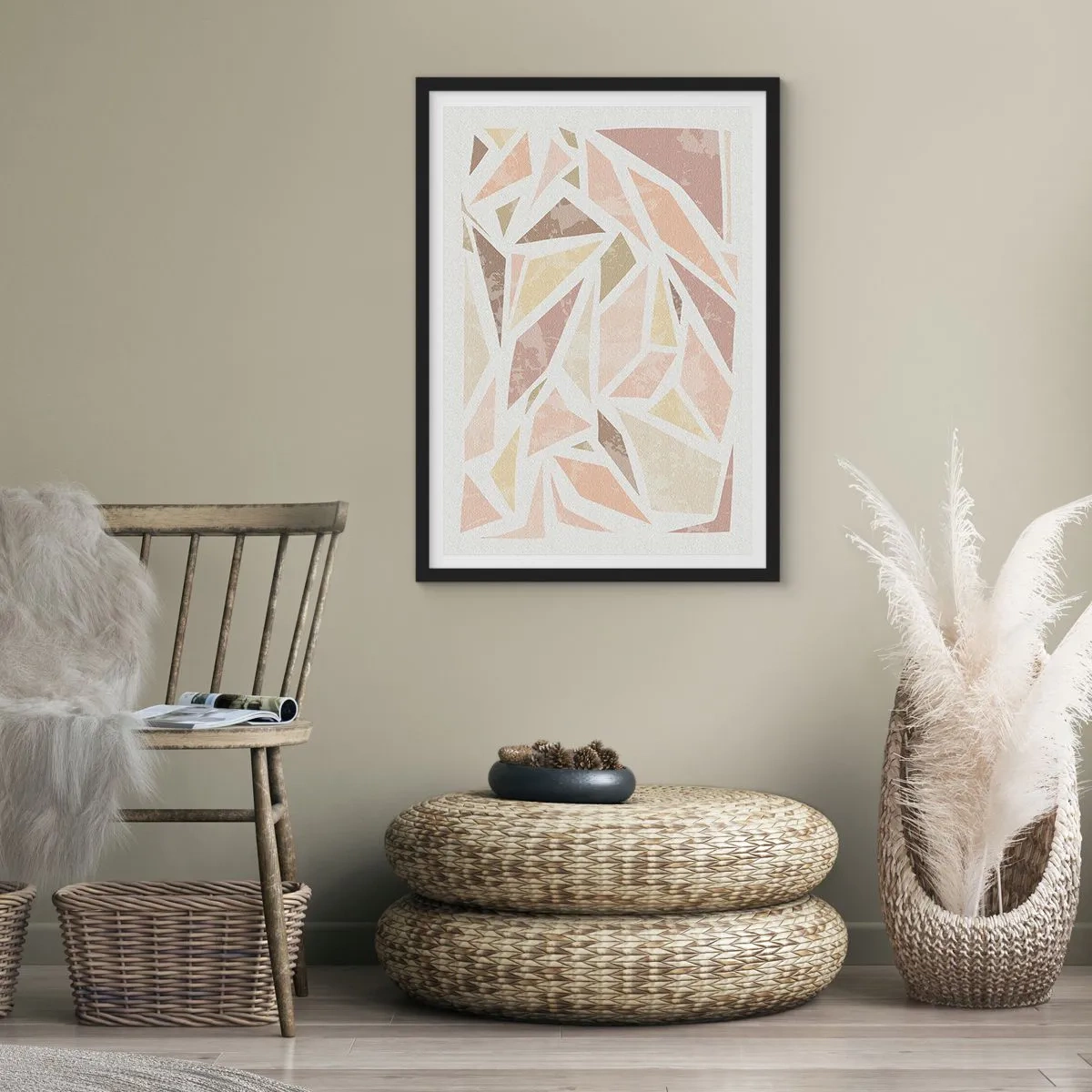 Plakat i sort ramme - Komposition af farvet glas - 70x100 cm