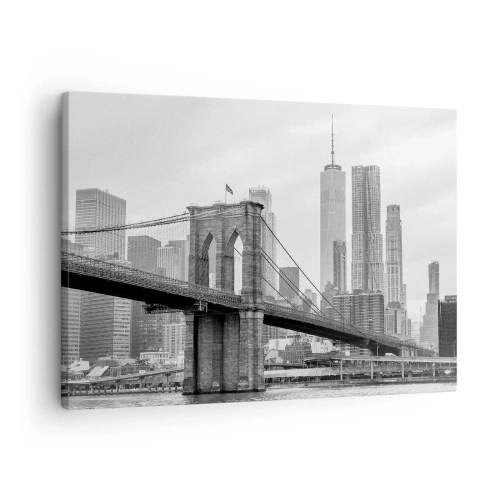 Lærredstryk - Billede på lærred - Brooklyn Bridge med New Yorks skyskrabere i baggrunden - 70x50cm - New York stemning - Moderne vægdekoration til stue og soveværelse ARTTOR