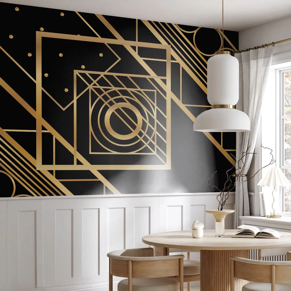 Fototapet Standard Eco - Gylden geometri - Abstraktion, Stykke, Grafik - 200x140 cm