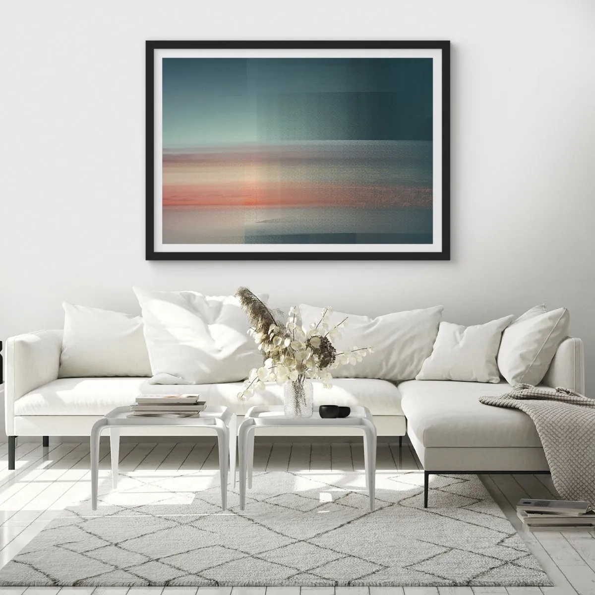 Plakat i sort ramme - Abstraktion: bølger af lys - 70x50 cm