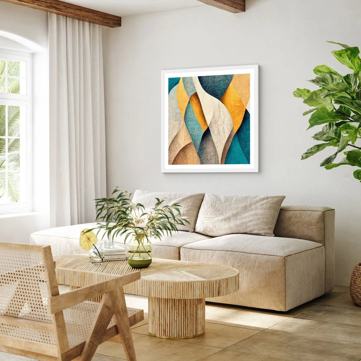 Plakat i hvid ramme - Rytme og bølger - 40x40 cm