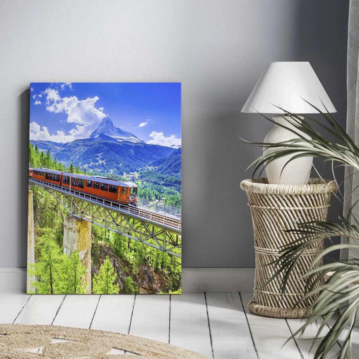 Lærredstryk - Billede på lærred - Jernbane til Alperne - 45x80 cm
