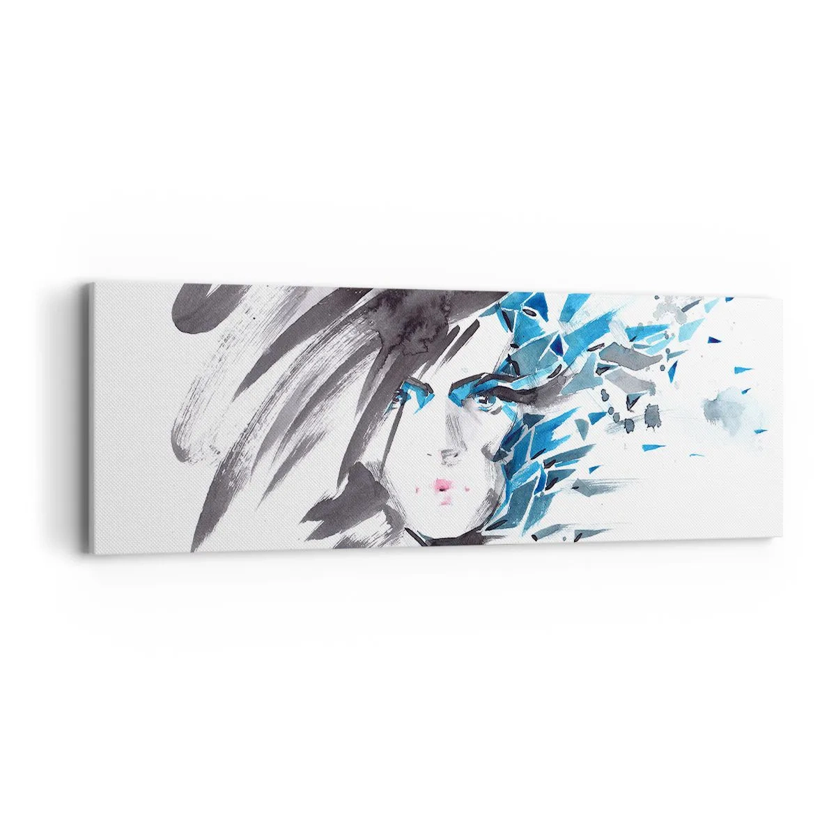 Lærredstryk - Billede på lærred - Sensuelt portræt i grå og blå farver - 90x30 cm