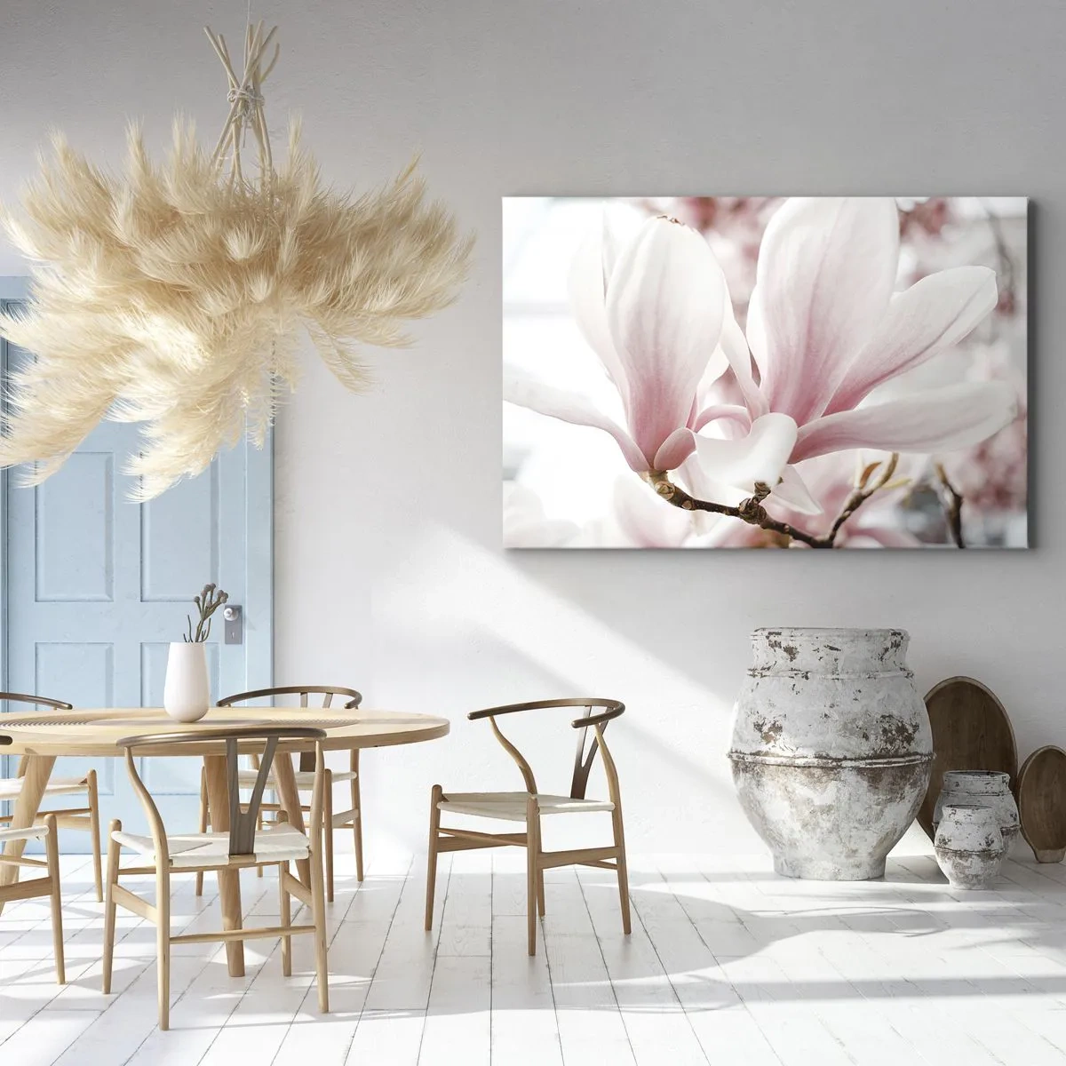 Lærredstryk - Billede på lærred - Delikate magnoliablomster i pastelfarver - 70x50cm - Ømhedens umådelighed - Moderne vægdekoration til stue og soveværelse ARTTOR