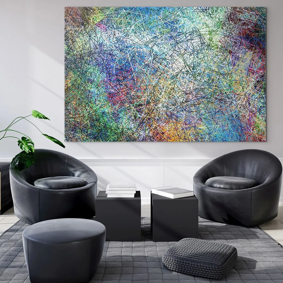 Billede på glas - Farverig abstraktion med dynamiske linjer - 70x50cm - Så enkelt er det ikke - Moderne vægdekoration til stue og soveværelse ARTTOR