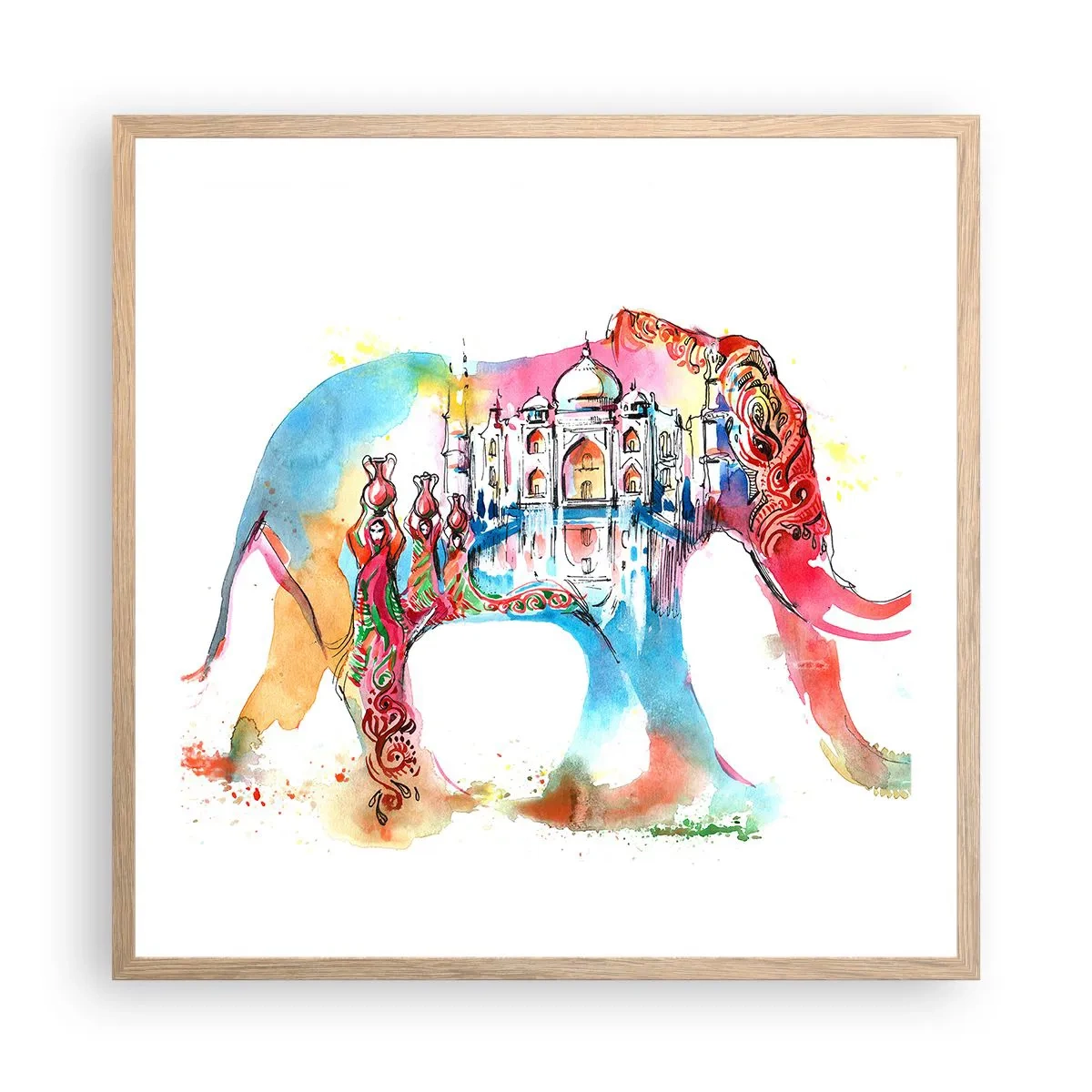 Plakat i ramme af lyst egetræ - Indien - kærlighedens aura - 60x60 cm