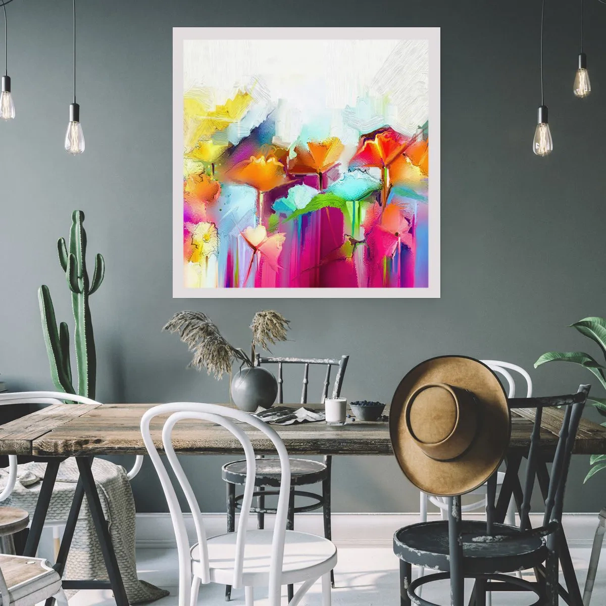 Plakat - Regnbuen i blomstring - 50x50 cm