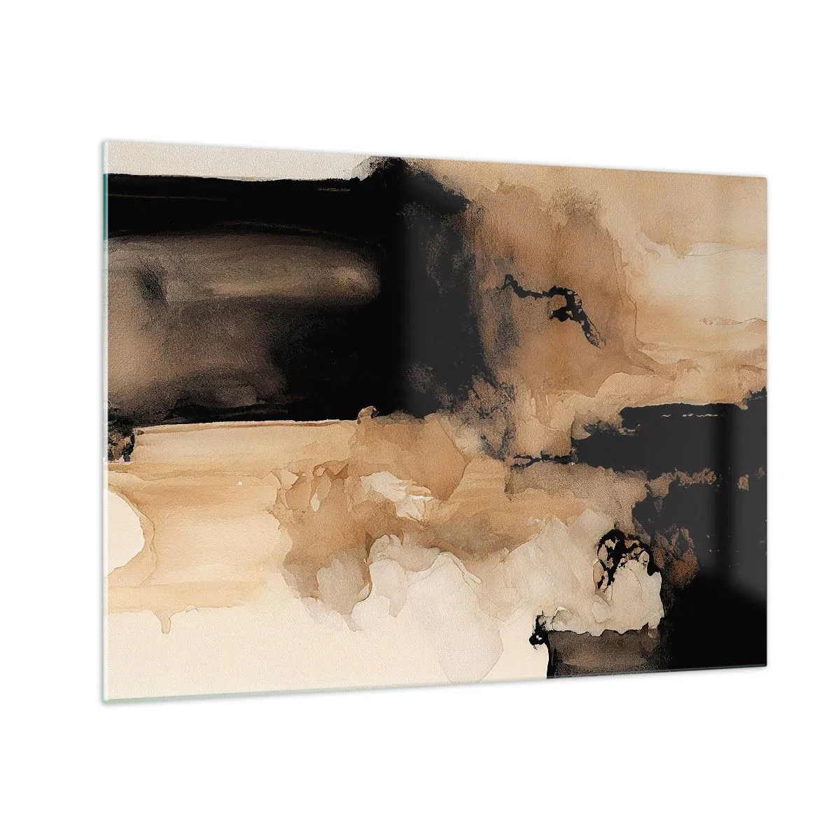 Billede på glas - En abstrakt form i sort og brun på en lys baggrund - 70x50cm - En spændende abstraktion - Moderne vægdekoration til stue og soveværelse ARTTOR