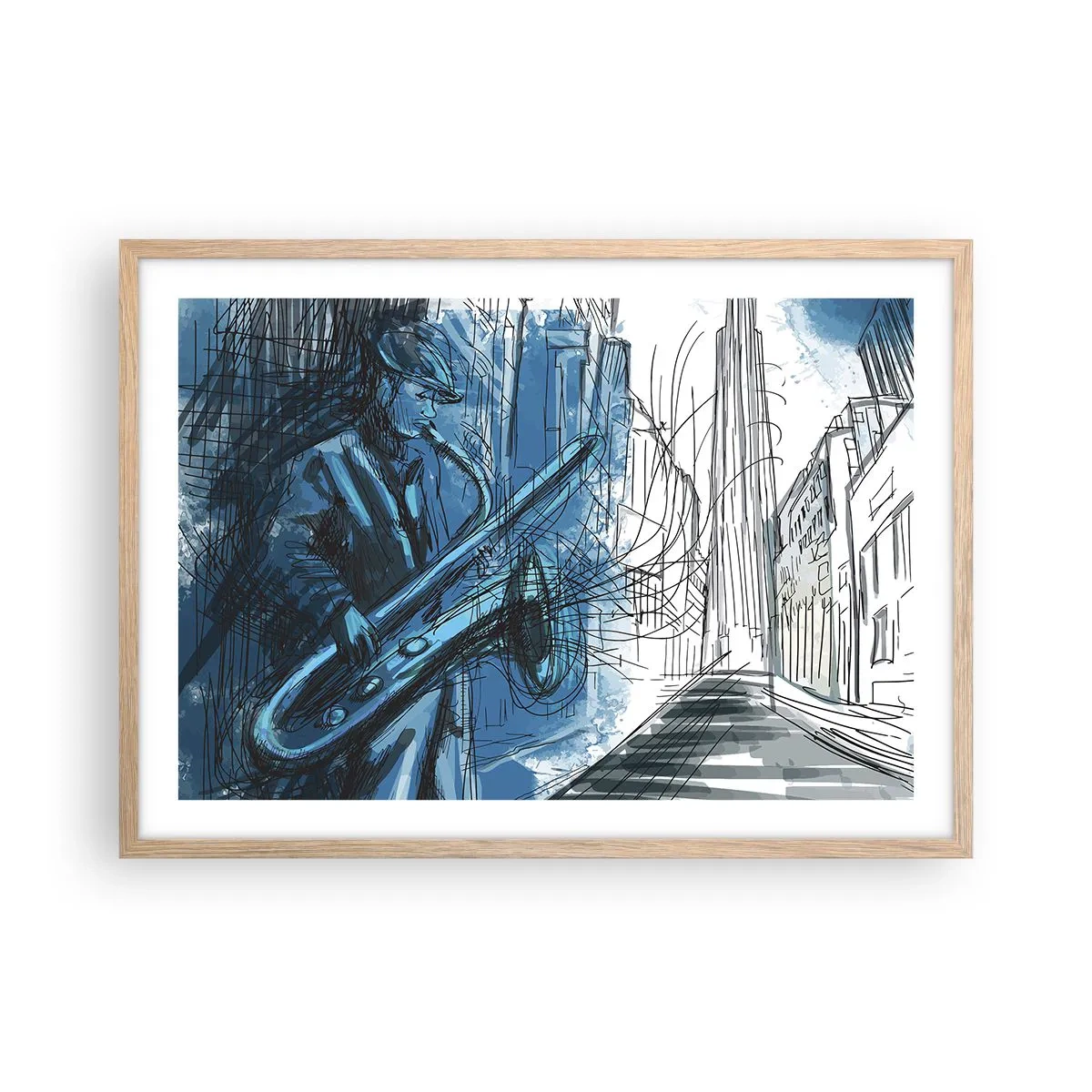 Plakat i ramme af lyst egetræ - Byens rapsodi - 70x50 cm