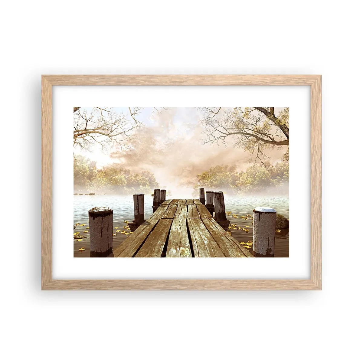 Plakat i ramme af lyst egetræ - Efterårets blide tristhed - 40x30 cm