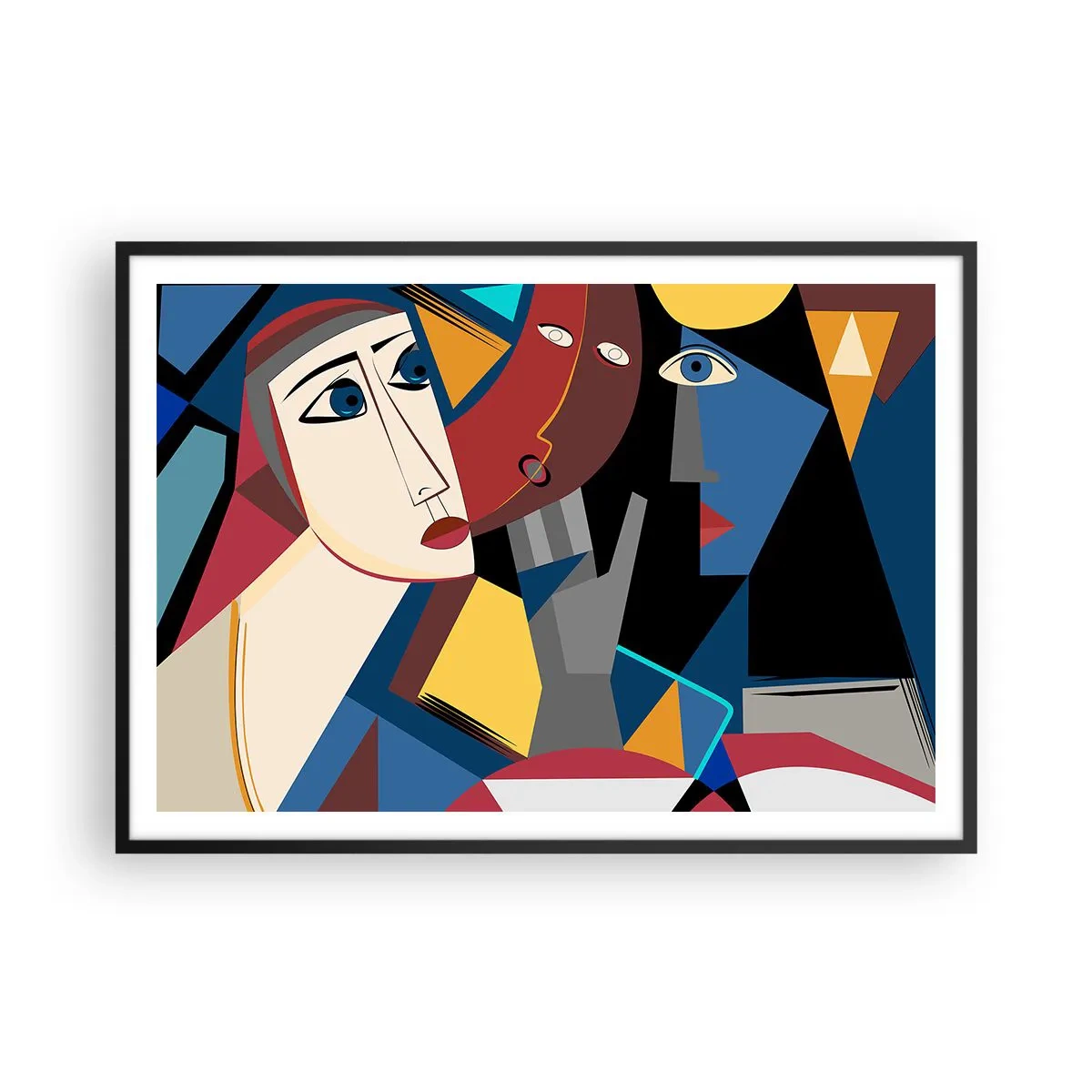 Plakat i sort ramme - Kubistisk samtale - 100x70 cm