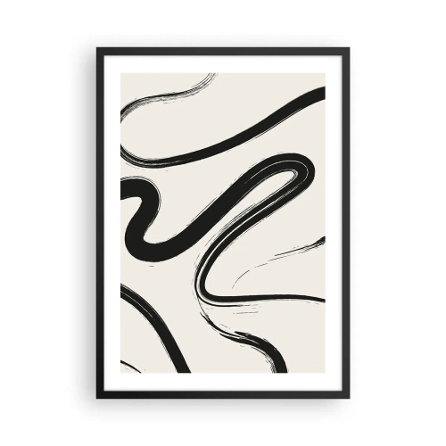 Plakat i sort ramme - Abstrakte sorte linjer på en lys baggrund - 50x70cm - Sort og hvid fantasifuldhed - Moderne vægdekoration til stue og soveværelse ARTTOR