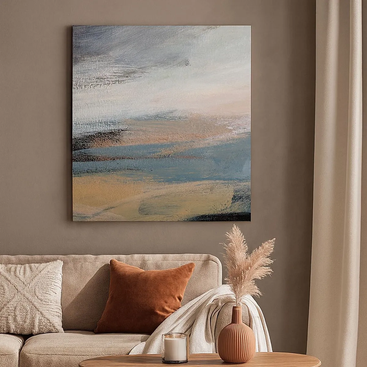 Lærredstryk - Billede på lærred - Abstraktion: nordligt landskab - 30x30 cm