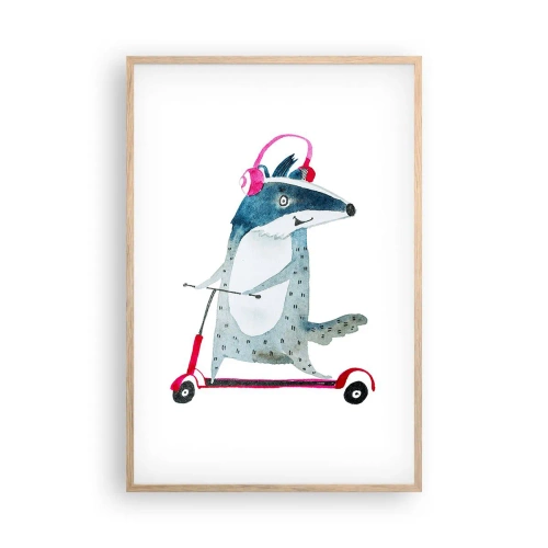 Plakat i ramme af lyst egetræ - Grævlingens glæder - 61x91 cm