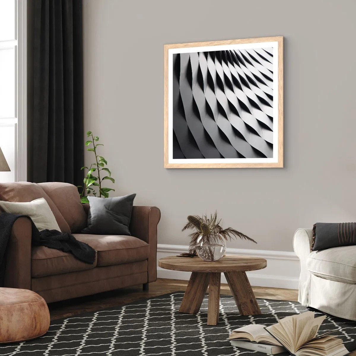 Plakat i ramme af lyst egetræ - På bølgernes overflade - 30x30 cm