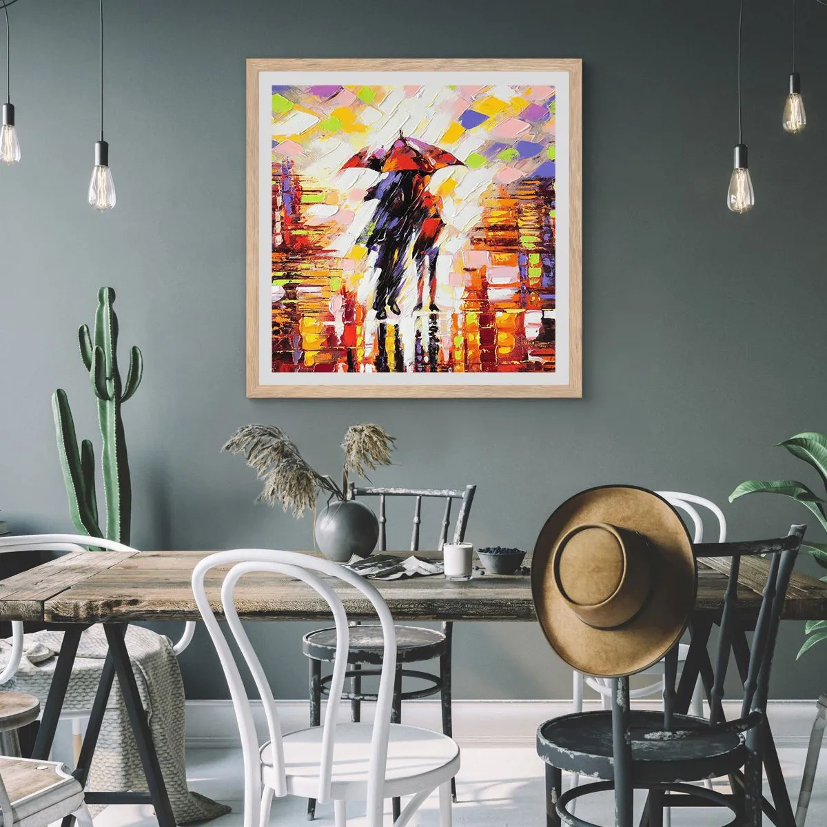 Plakat i ramme af lyst egetræ - Sammen gennem natten og regnen - 40x40 cm