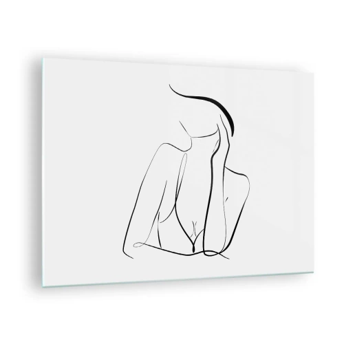 Billede på glas - En simpel linje, der viser kroppens omrids i sorte og hvide nuancer - 70x50cm - På bølgen af en drøm - Moderne vægdekoration til stue og soveværelse ARTTOR