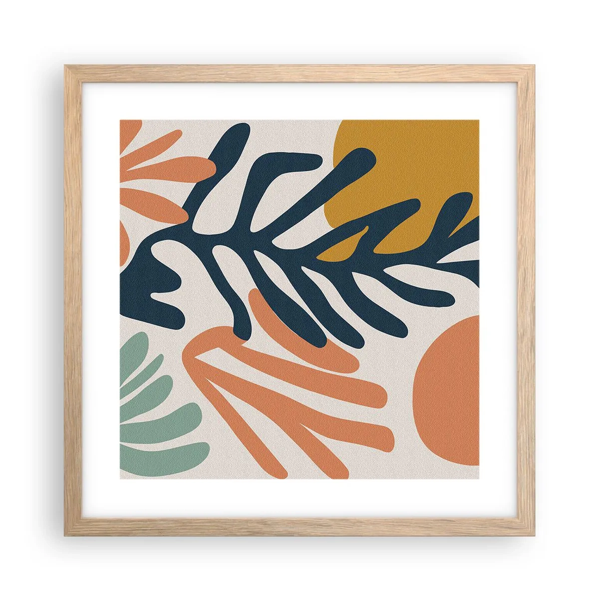 Plakat i ramme af lyst egetræ - Koralhav - 40x40 cm