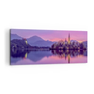 Lærredstryk - Billede på lærred - Eventyrlig ø i skumringen  - 100x40 cm