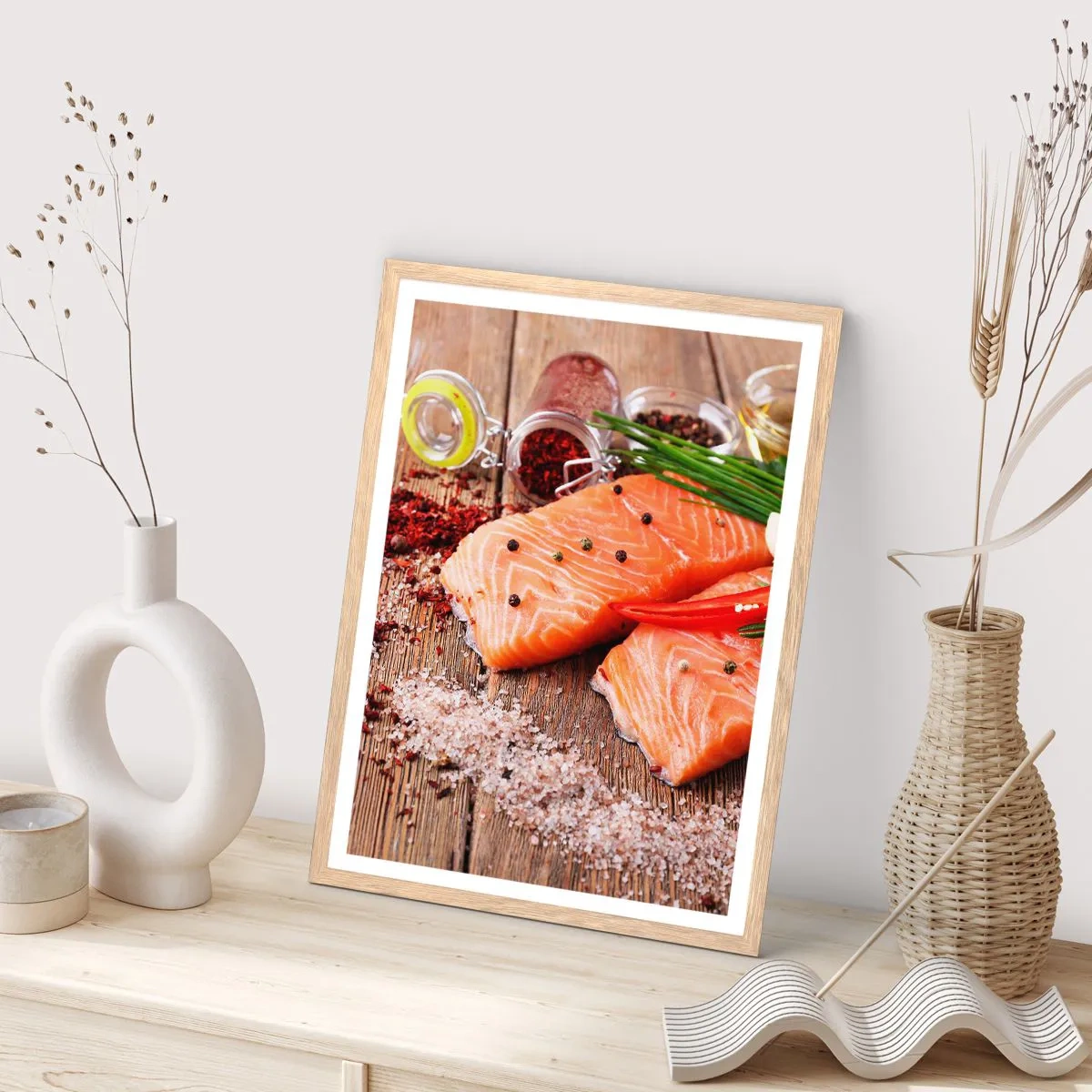 Plakat i ramme af lyst egetræ - Norske køkken eventyr - 61x91 cm