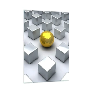 Billede på glas - Hvorfor mig? Geometrisk sammensætning - 80x120 cm