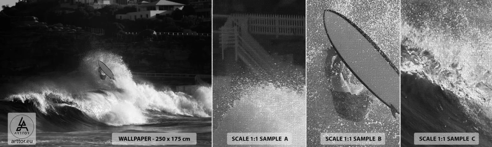 Prøve Fototapet Premium Canvas - Udfordring accepteret! - Surfing, Bølge, Vandsport - 100x30 cm