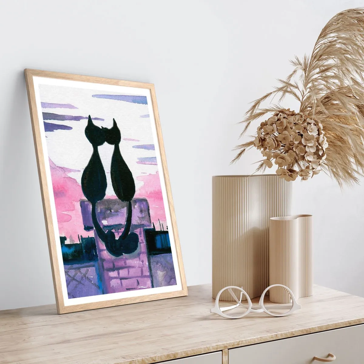 Plakat i ramme af lyst egetræ - Rendez-vous under månen - 70x100 cm