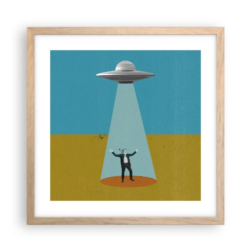 Plakat i ramme af lyst egetræ - Et tæt møde - 40x40 cm