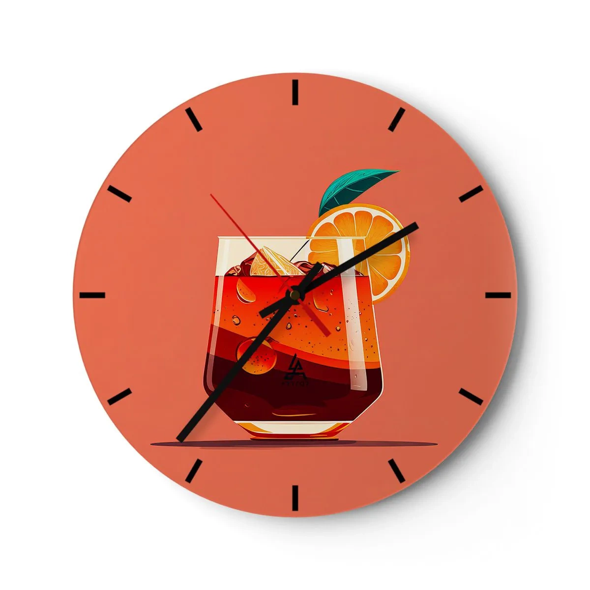 Vægur, Uret - Et glas sommerdrik med en appelsinskive og is - 30x30cm - Sommerens forfriskning - Moderne vægdekoration til stue, køkken og soveværelse ARTTOR