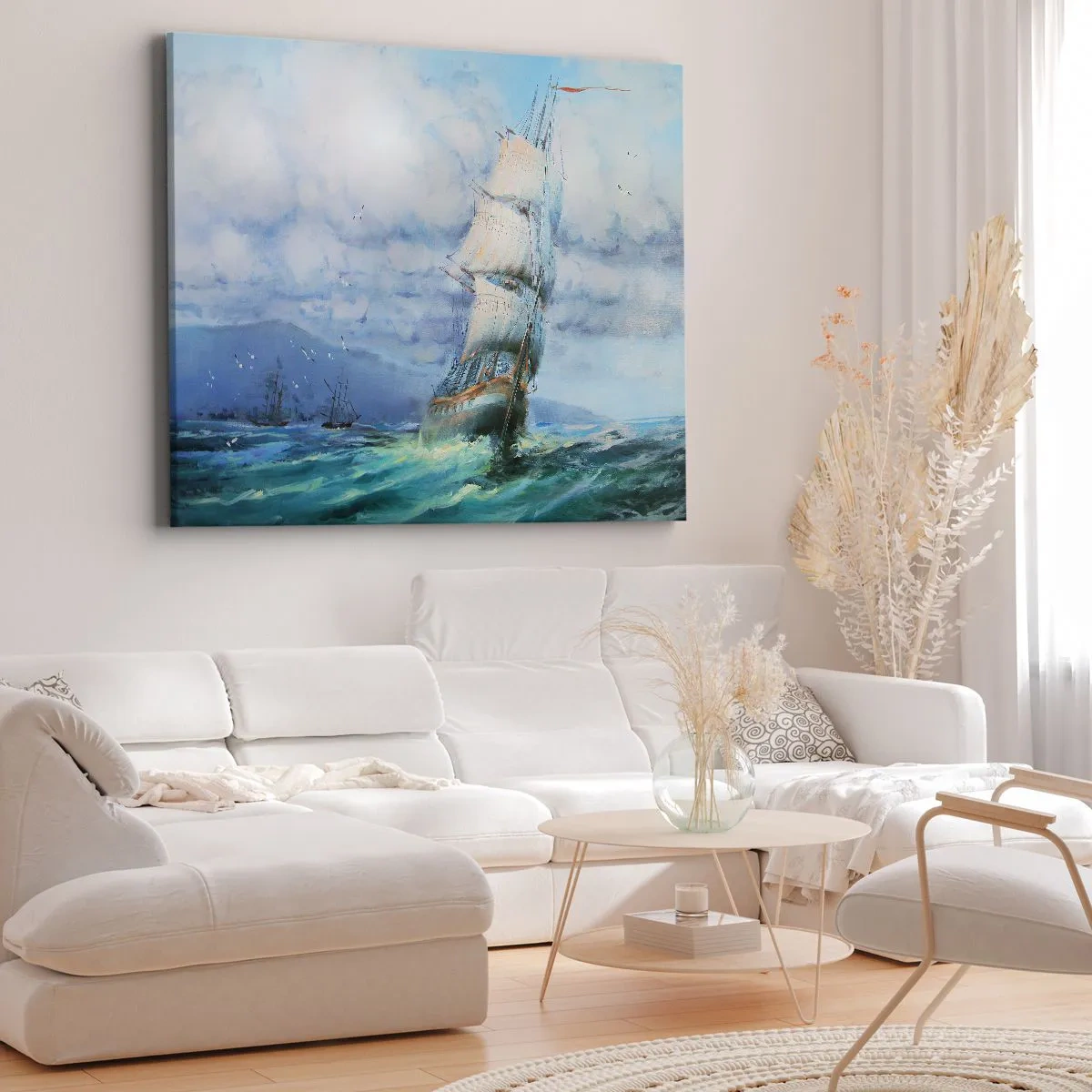 Lærredstryk - Billede på lærred - Et skib på et stormfuldt hav - 70x50cm - God vind - Moderne vægdekoration til stue og soveværelse ARTTOR