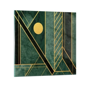 Billede på glas - Dynamikken i guld og azurblå - 30x30 cm