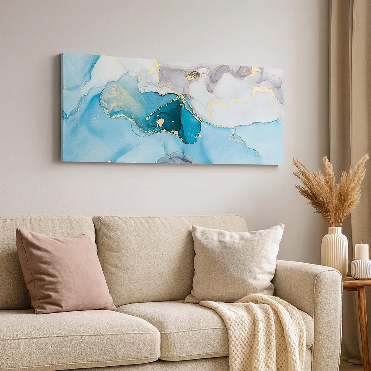 Lærredstryk - Billede på lærred - En undersøgelse af mødet mellem grå og turkis - 30x30 cm