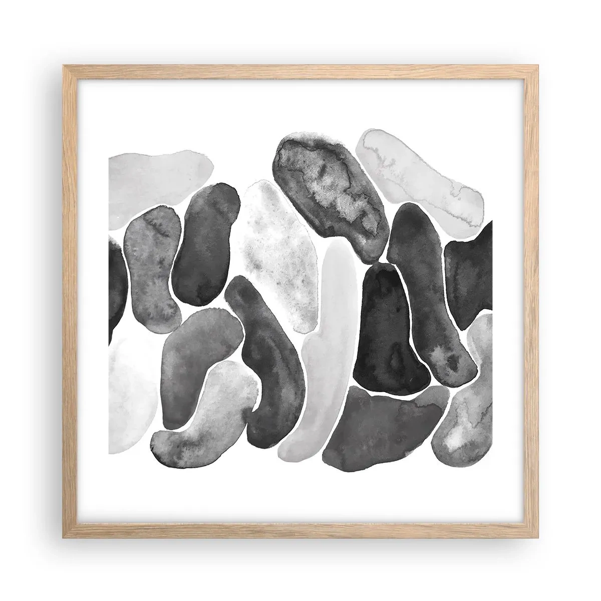 Plakat i ramme af lyst egetræ - Stenet abstraktion - 50x50 cm