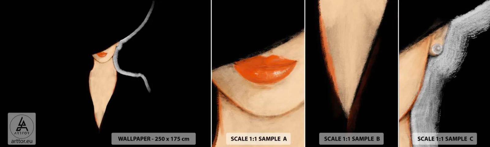 Prøve Fototapet Selvklæbende Deluxe Sticker - Elegance og stil - Kvinde i en hat, Mode, Stykke - 100x30 cm