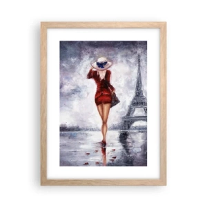 Plakat i ramme af lyst egetræ - Parisiske symboler - 30x40 cm