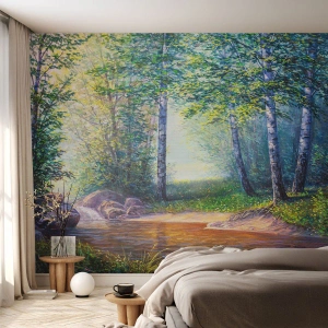 Fototapet Standard Eco - Idylliske omgivelser - Landskab, Skov, flod - 200x140 cm