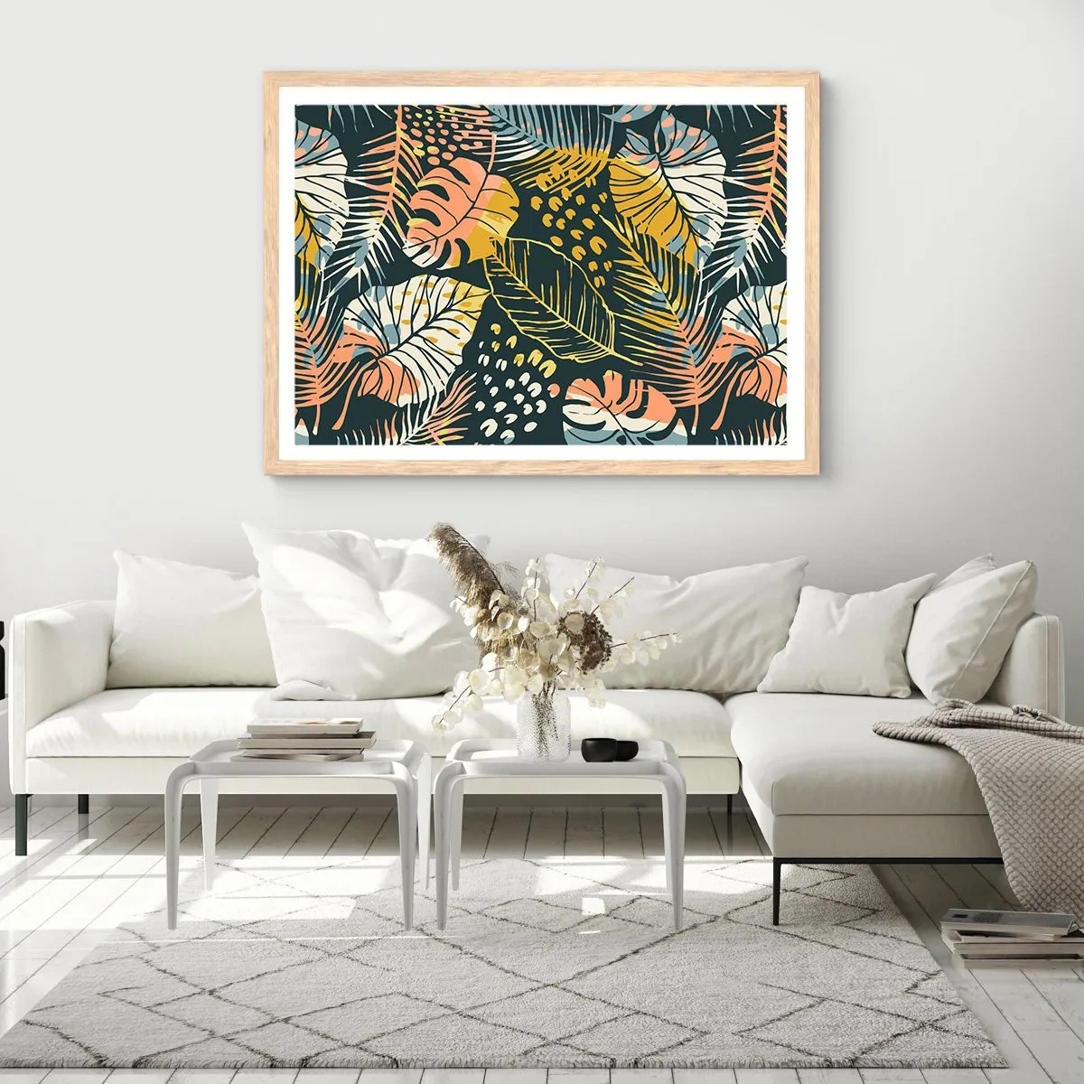 Plakat i ramme af lyst egetræ - Løvrig fantasi - 70x50 cm