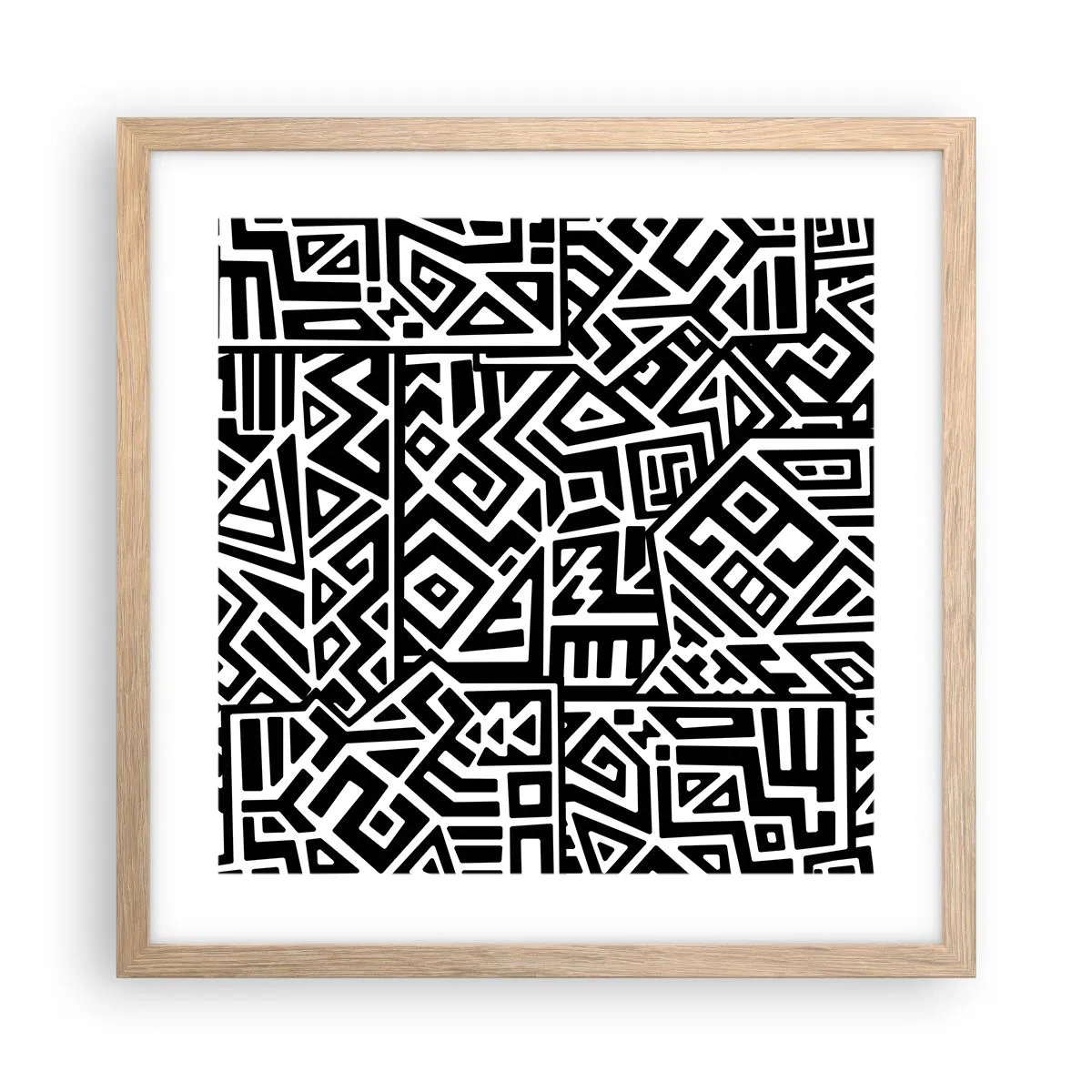Plakat i ramme af lyst egetræ - Præcolumbiansk sammensætning - 40x40 cm