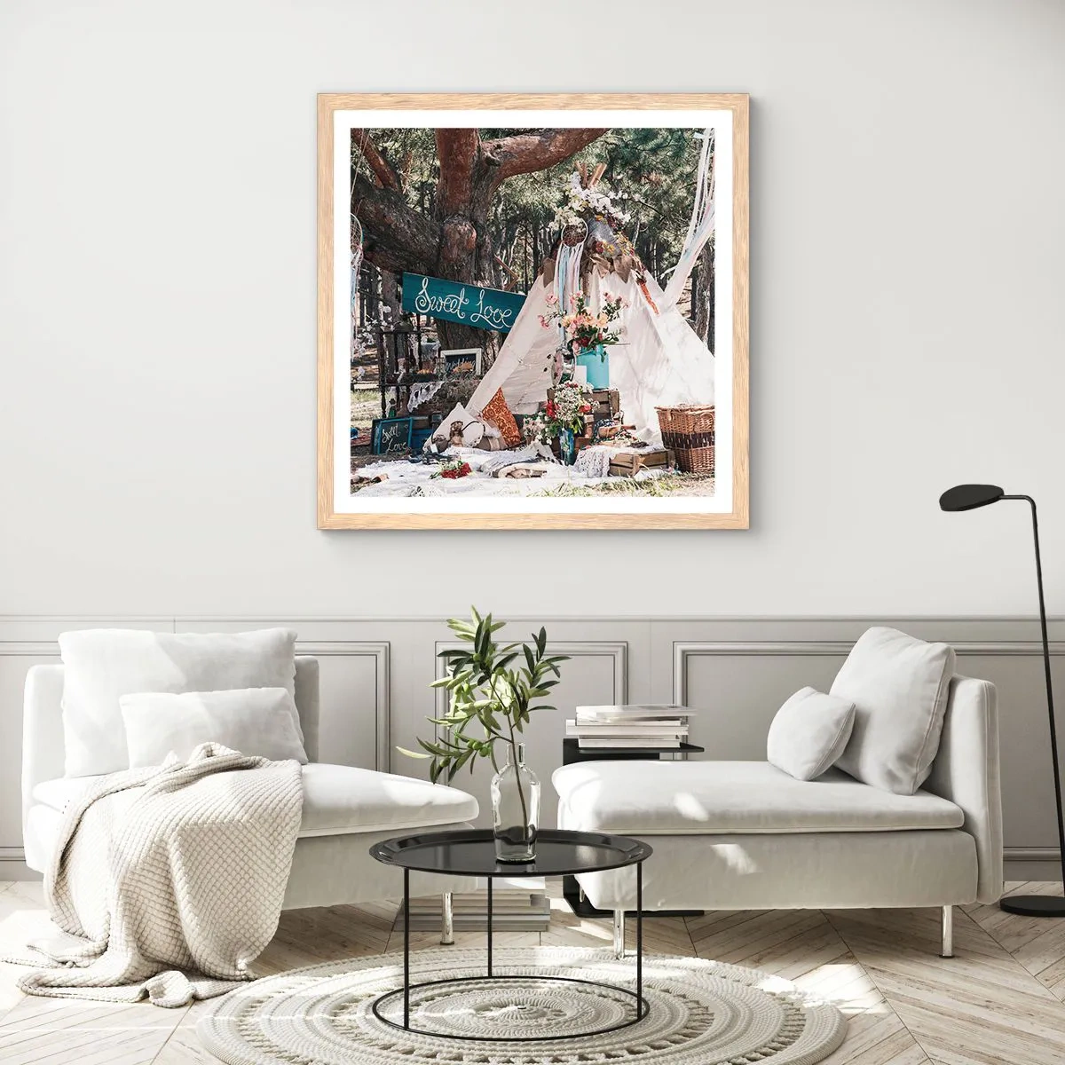 Plakat i ramme af lyst egetræ - Make love… - 30x30 cm