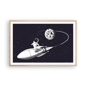 Plakat i ramme af lyst egetræ - Space surfer - 91x61 cm