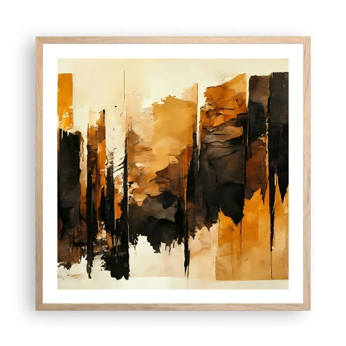 Plakat i ramme af lyst egetræ - Harmoni af sort og guld - 60x60 cm