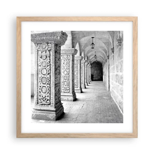 Plakat i ramme af lyst egetræ - Og hvor går det hen...? - 40x40 cm