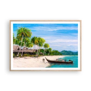 Plakat i ramme af lyst egetræ - En eksotisk drøm - 100x70 cm